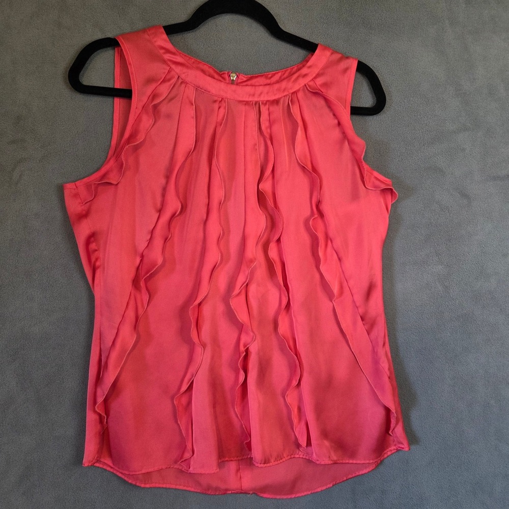 Ruffle Sleeveless Top Women Large Satin Back Zip Romantic Coquette Office